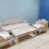 Indian Furniture Classic Hand Carved Traditional Sofa Set With Center Table D1